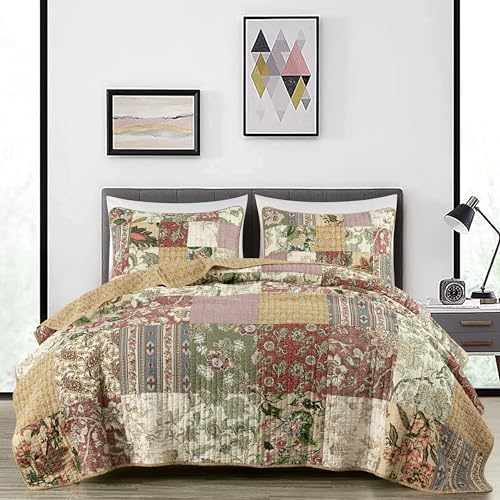 Chezmoi Collection Delaney 2-Piece Floral Patchwork Quilt Set Twin