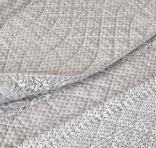 Chezmoi Collection Robyn Quilt Set - 2-Piece Neutral Taupe Gray White