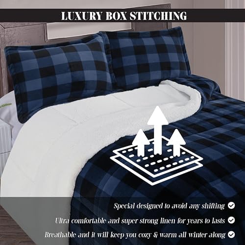 Elegant Comfort 3-Piece Buffalo Plaid Comforter Set King Blue