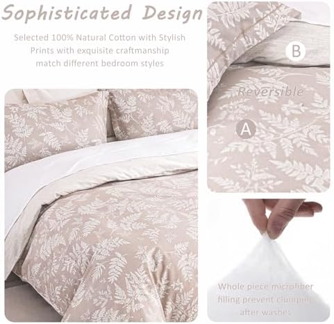ALEISSEL Natural Cotton 3pcs Queen Comforter Set Dusty Pink
