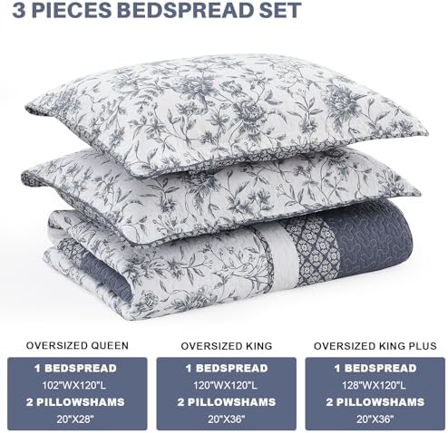 Oversized King Bedspread 120x120 100 Cotton Floral Farmhouse Quilt Set