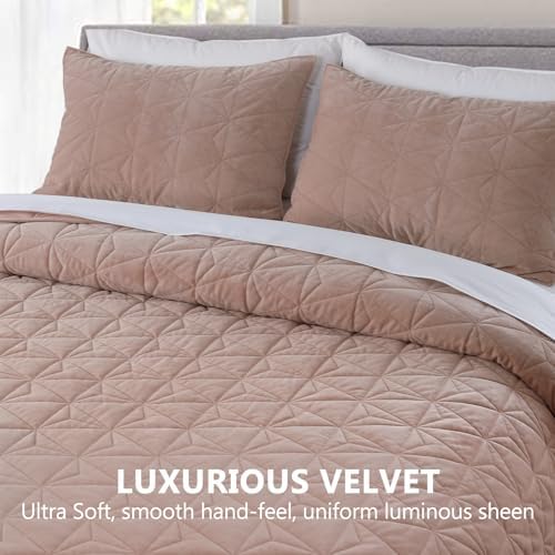 KASENTEX Velvet Quilt Set 102x106 Pink Brown