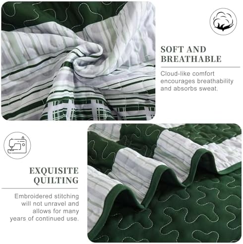 DJY Striped Quilt Set Queen Size 3 Pieces Microfiber Bedding Set