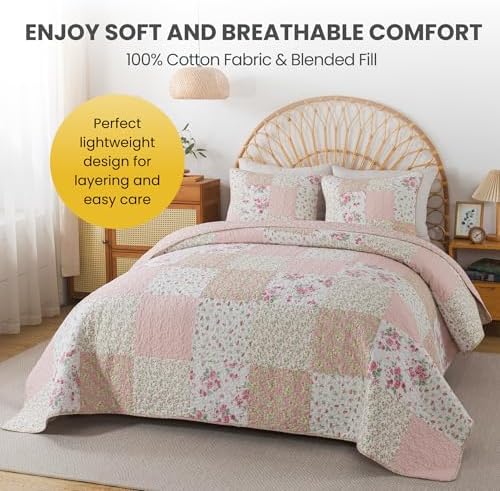 Soul Lane Blush Bloom Cotton Quilt Set Queen