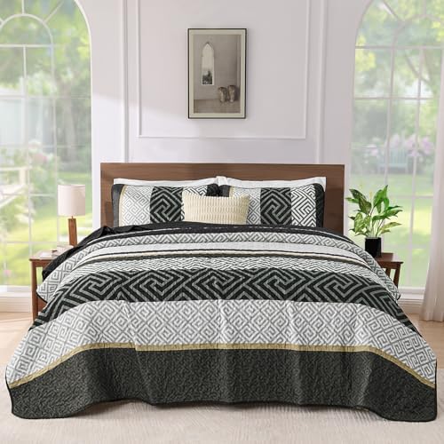 WONGS BEDDING King Size Quilt Set Black 3 Pieces 1
