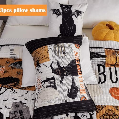 EVENHUG Halloween Queen Quilt Set with Pillow Shams 1