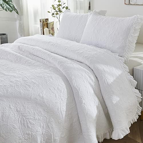 Brandream 5-Piece White Quilt Set Cotton Queen Size