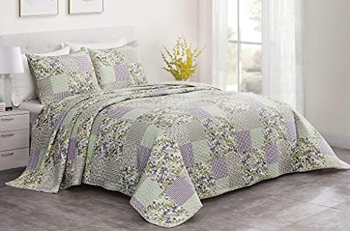 Chezmoi Collection Daisy 3-Piece Quilt Set - Purple Butterfly Botanical Design