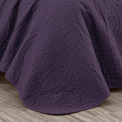 Chezmoi Austin 3-Piece Oversized Bedspread Set King Purple