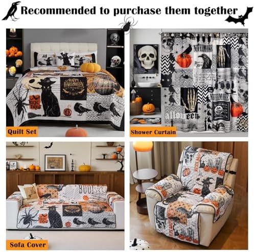 EVENHUG Halloween Queen Quilt Set with Pillow Shams 1