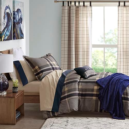 Intelligent Design Robbie Cozy Comforter Set 7 Piece Twin XL Navy Tan
