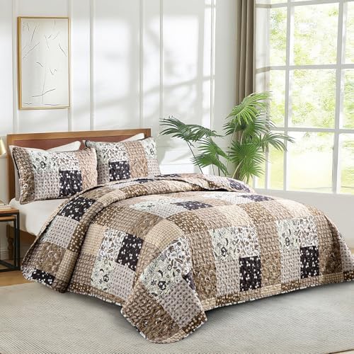 Menghomeus Brown Boho Quilt Set Queen