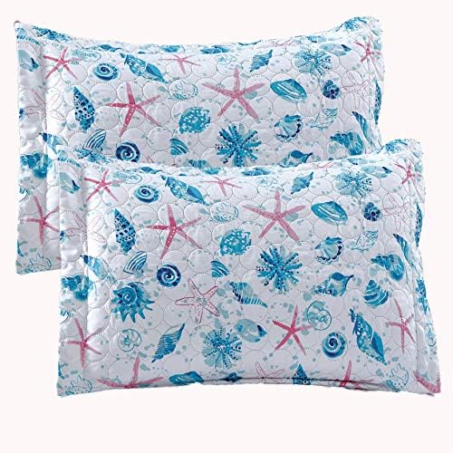 Pink Starfish Aqua Beach Quilt Set - Reversible Lightweight Bedding