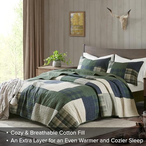 Woolrich Quilt Set - Patchwork Channel Quilting 2 Piece Twin XL Green