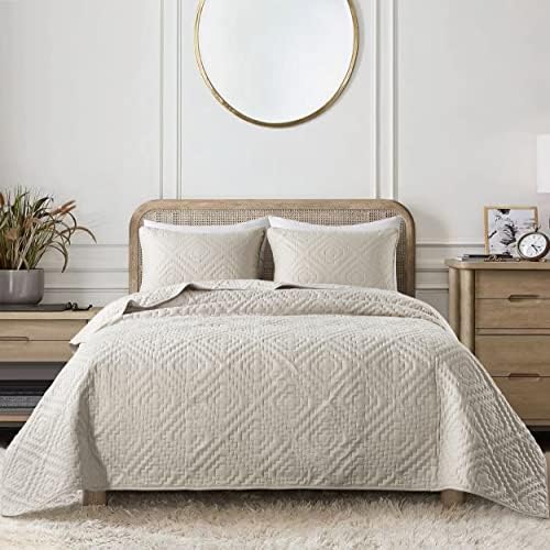 RSHARE Beige Cream Tan Quilt Set with Pillow Sham Twin Size
