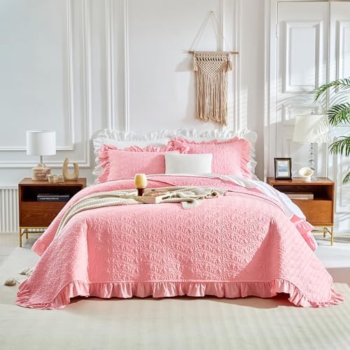 UOZZI BEDDING Ruffled Quilt Set Queen Size