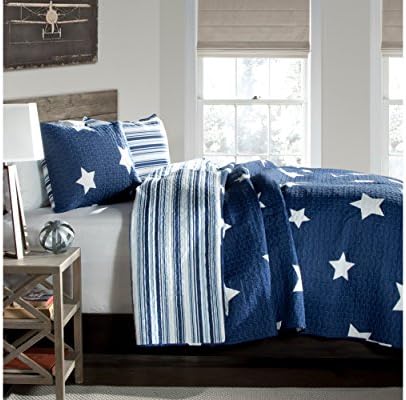 Lush Decor Star Quilt Set - Reversible Twin Navy