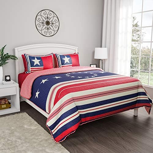 Bedford Home Quilt Set Patriotic Flag Print 2-Piece All-Season