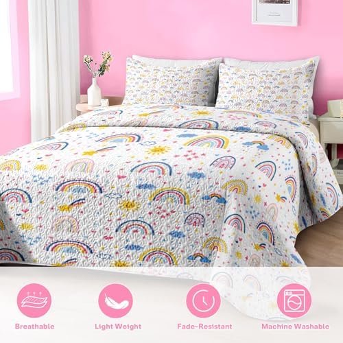 Pamnest Quilt Set Twin Size Rainbow Cartoon 2 Pcs