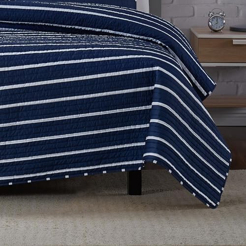 TRULY SOFT Navy Stripe Twin XL Quilt Set