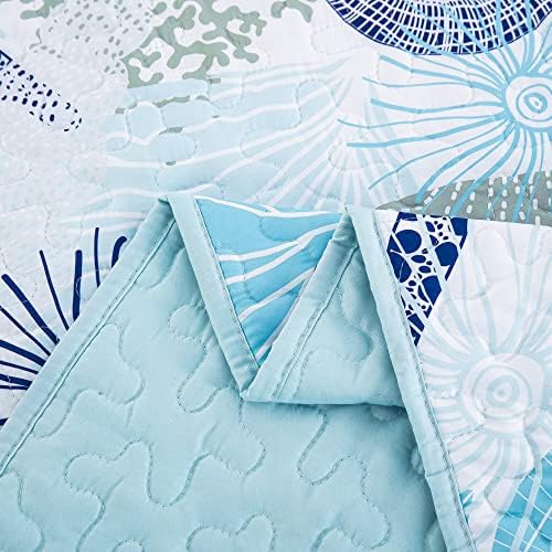 Dinjoy Coastal Quilt Set Queen Size Blue Ocean Theme