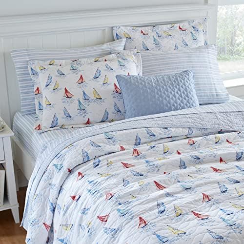 Laura Ashley Twin Quilt Set with Matching Sham Ahoy Blue