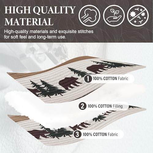 SahSahCasa Queen Quilt Set - Forest Farmhouse Reversible Cotton Comforter