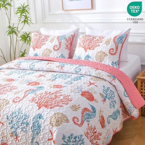 Heymybed Coastal Quilt Set Queen Size 3 Pieces