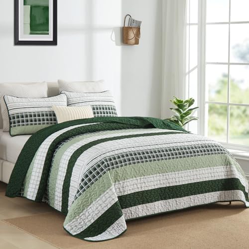 DJY Striped Quilt Set Queen Size 3 Pieces Microfiber Bedding Set