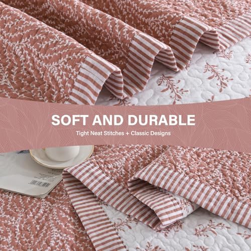 SahSahCasa Queen Quilt Set 100 Cotton Botanical Pattern 3 Pieces