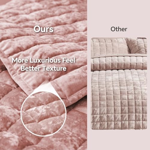 BEDELITE Velvet Quilt Set Queen - 3 Piece Luxury Dusty Pink Comforter Bedding