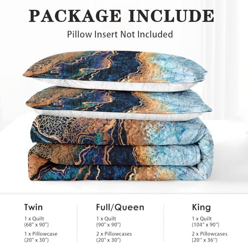 Pamnest Quilt Set Twin Size Blue Gold Marble 2 Pcs 1