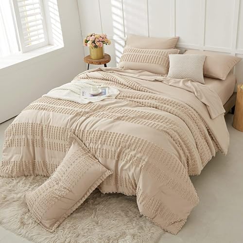 3-Piece Tufted Duvet Cover Set - Premium Percale Cotton Natural Cream Super King