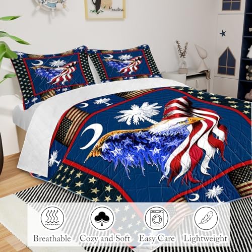 3 Piece Eagle Flag Quilt Set with Moon Tree Design 1