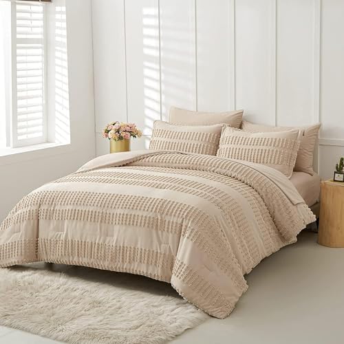 3-Piece Tufted Duvet Cover Set - Premium Percale Cotton Natural Cream Super King