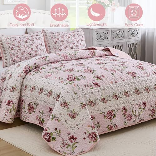 Xruibed Floral Quilt Set Queen Size 3PCs