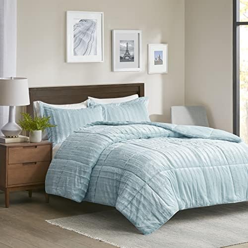 Madison Park Duke Luxe Faux Fur Comforter Set Aqua 3 Piece