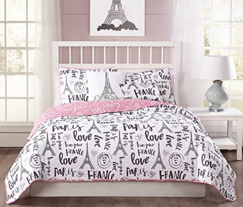 5-Piece Quilt Set King Bonjour Paris PinkWhiteBlack
