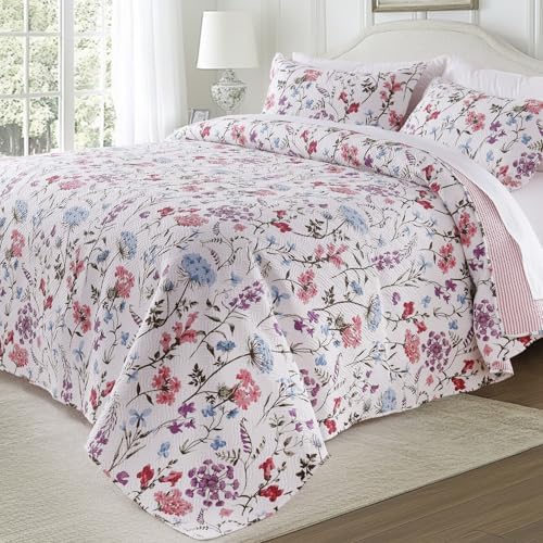 GOONE Reversible Floral Quilt King Set 3 Piece