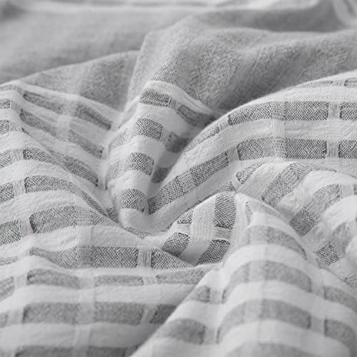 HiEnd Accents 3-Piece Duvet Cover Set Lane Gray White Stripe Seersucker