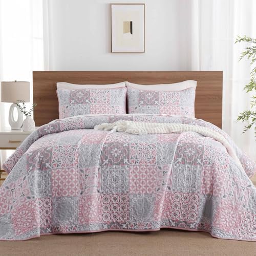 Dobuyly Pink Grey Quilt Set King Size