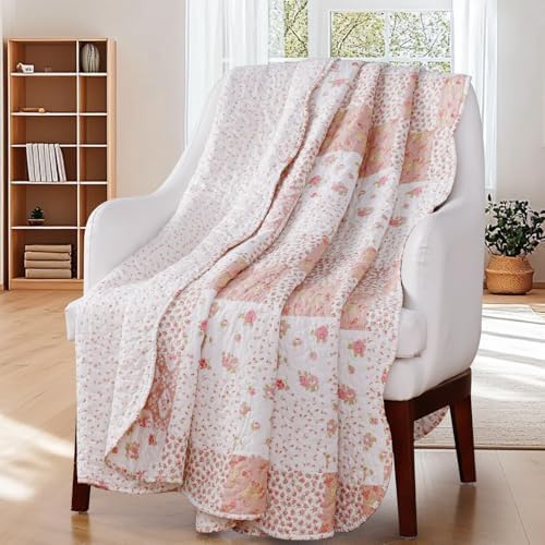 KASENTEX Twin Quilt Set 86x68 Pink Floral Patchwork