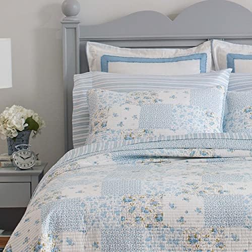 Laura Ashley Twin Quilt Set Cotton Reversible with Matching Sham