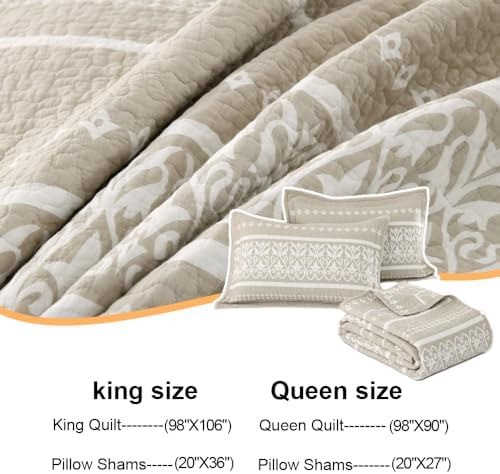 BCOTTOND Boho King Quilt Set 3 Piece All Season