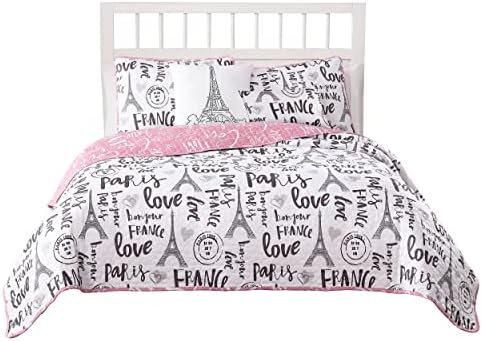 5-Piece Quilt Set King Bonjour Paris PinkWhiteBlack