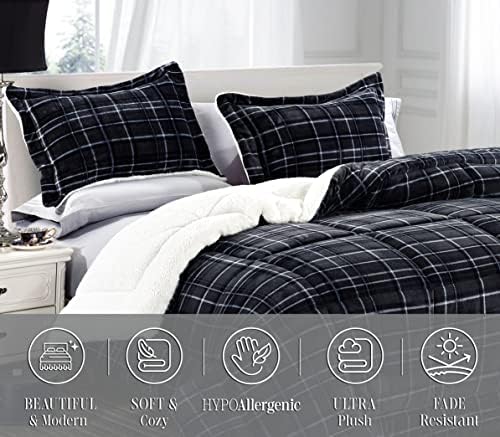 Elegant Comfort Lilith Plaid Comforter Set - Twin XL Charcoal Black