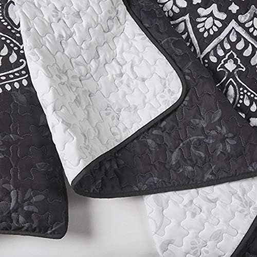 Comfort Spaces Reversible Quilt Set - Ava Medallion Black 3 Piece