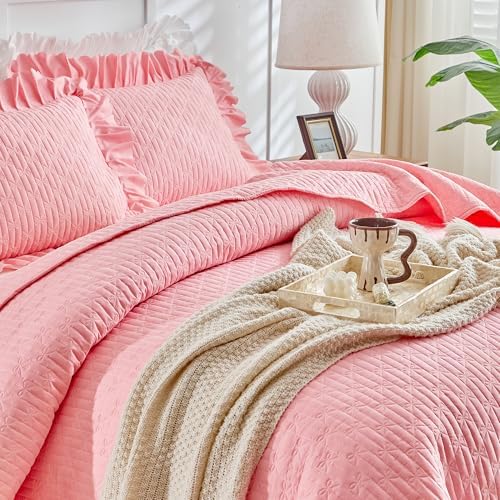 UOZZI Ruffled Quilt Bedding Set Queen 96x96
