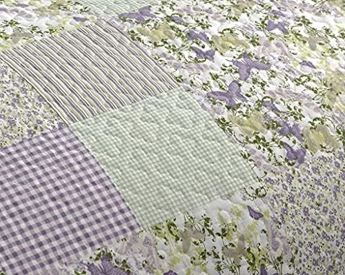 Chezmoi Collection Daisy 3-Piece Quilt Set - Purple Butterfly Botanical Design