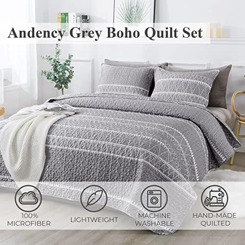 Andency Grey Reversible Quilt Set Twin 2Pcs